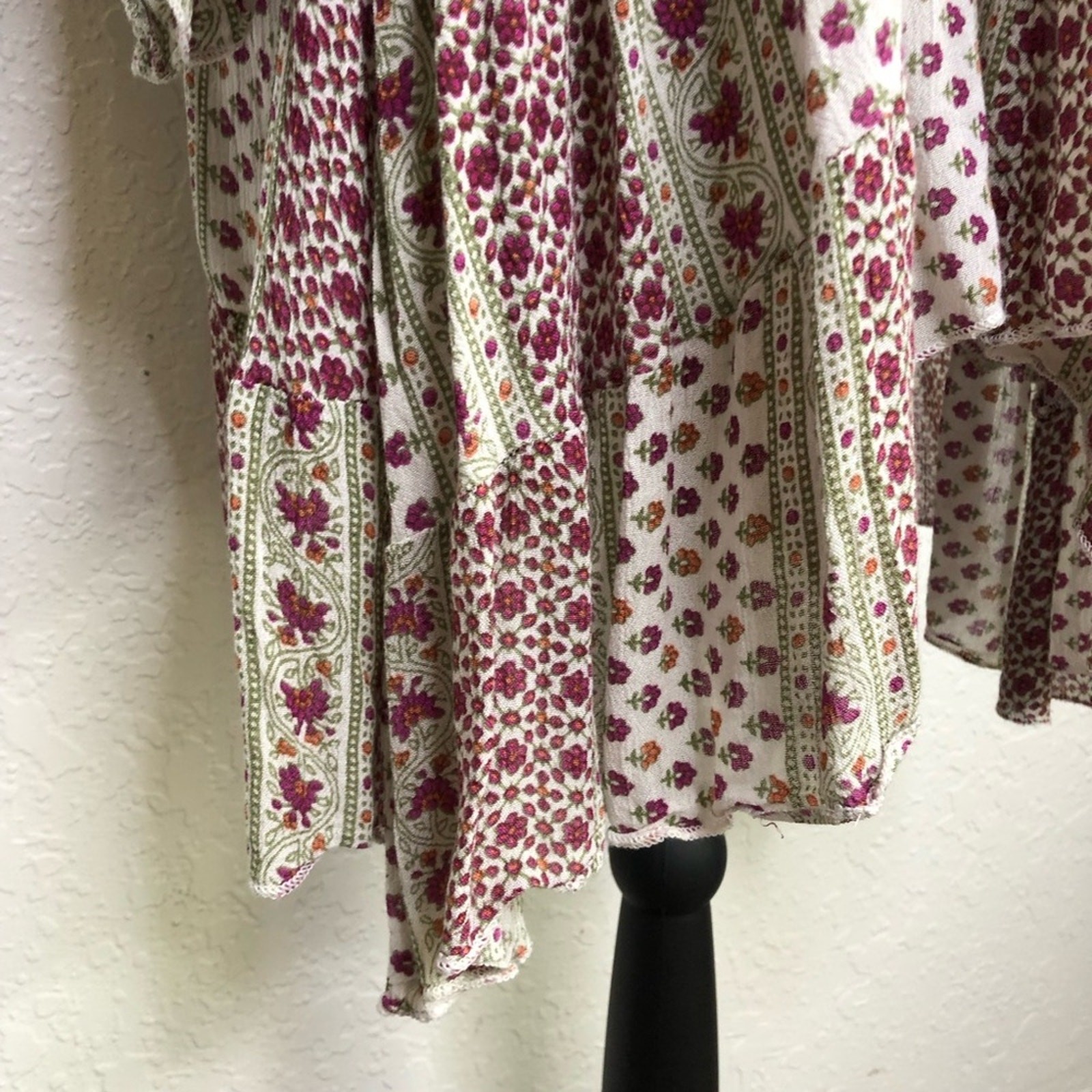 Raga white red green mixed floral print peasant boho dress size Large