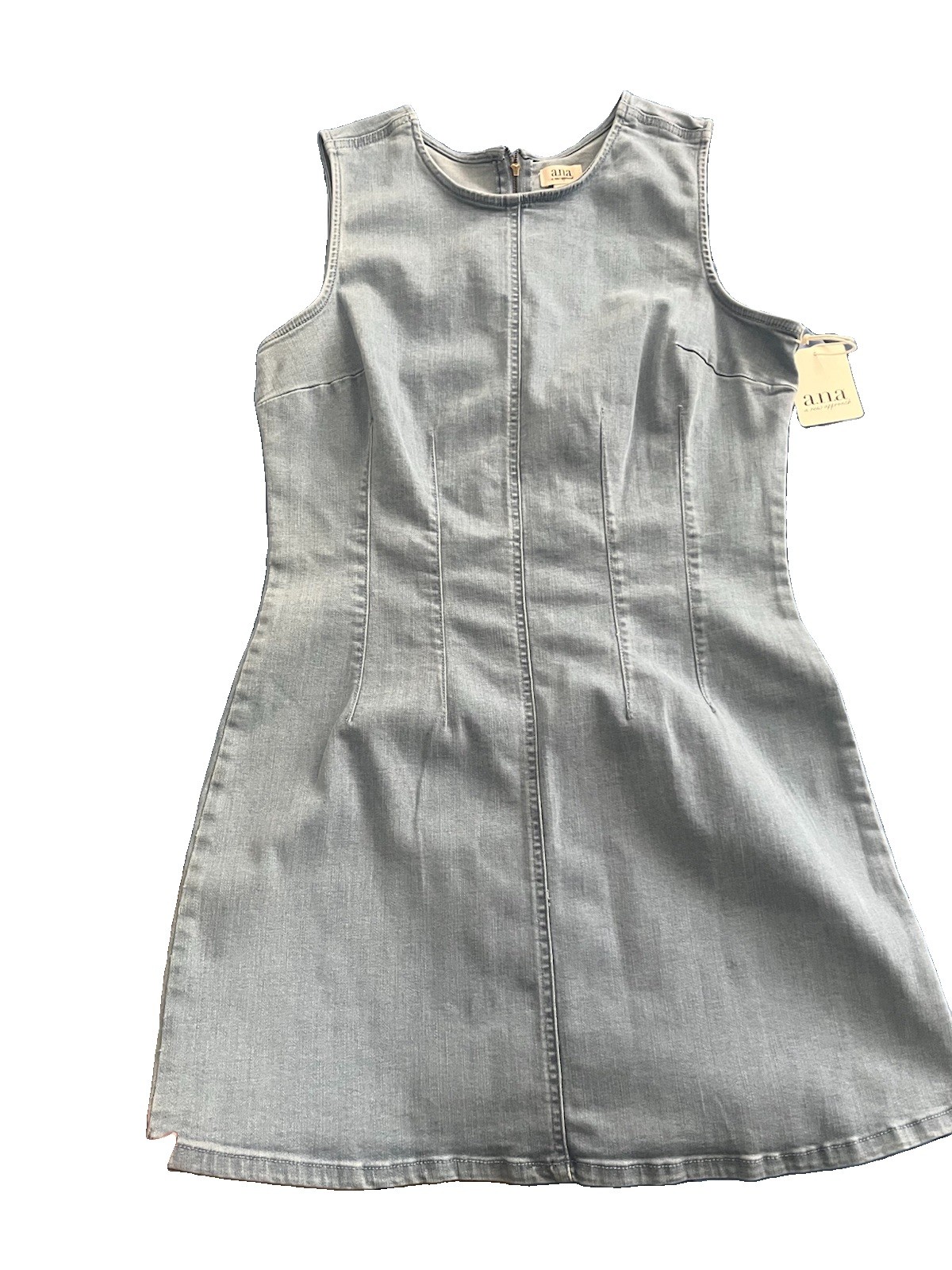 ana Blue Denim Sleeveless A-Line Dress Round Neck Zip Back Knee Length 6