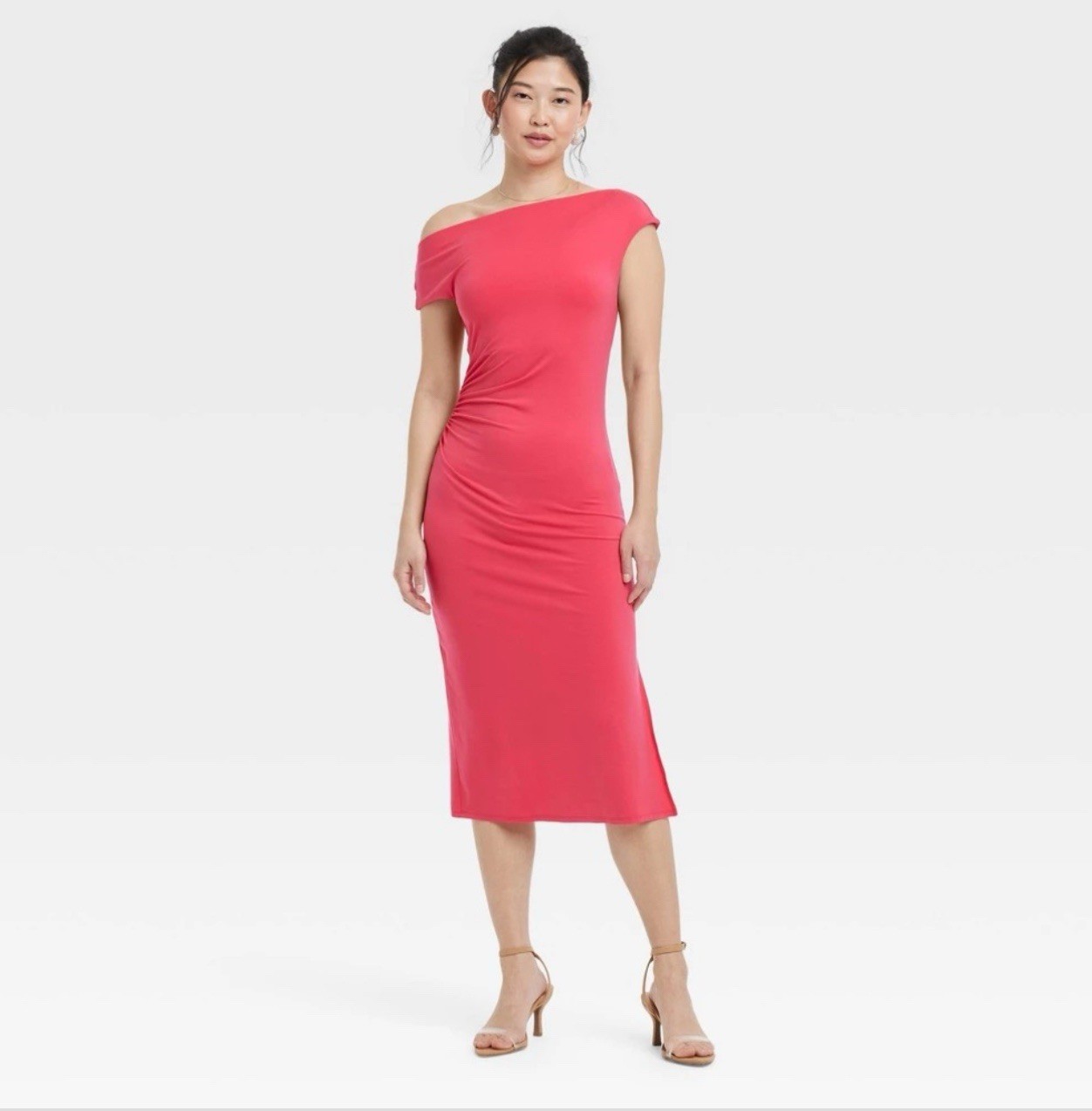 NWOT~ A New Day sz L Pink Knit Midi Pullover Dress Sleeveless off Shoulder HH85