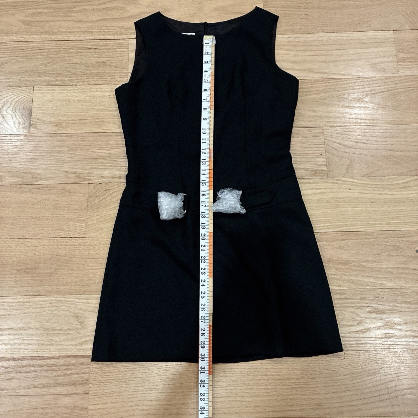 Vintage 90s Kenar Black Sleeveless Mini Dress Drop Waist Mod Size 8 LBD