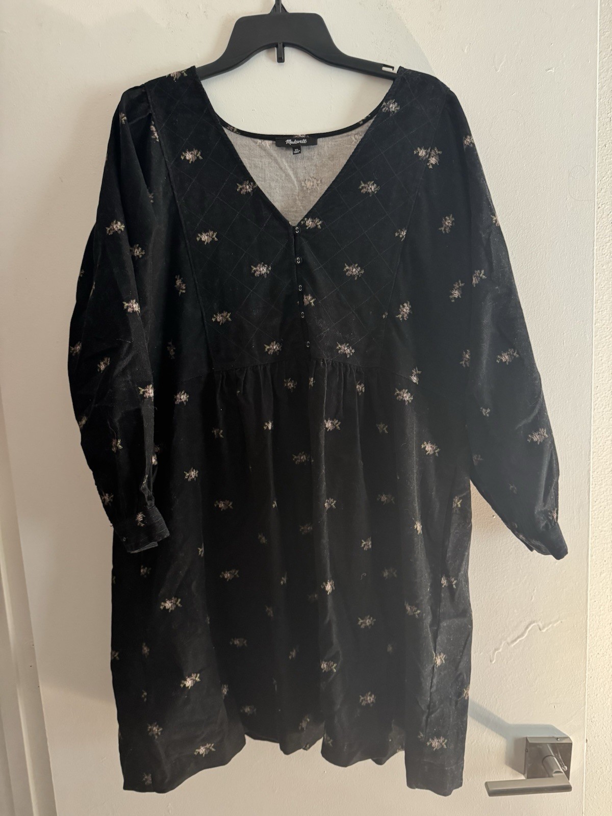 Madewell Blurred Ikat Corduroy Quilted Bib Mini Dress Henley XL
