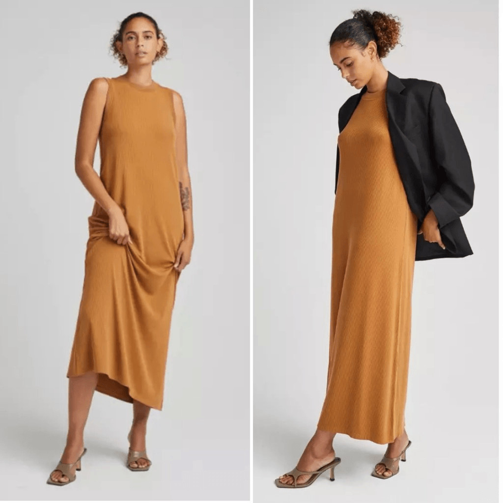 Richer Poorer Ribbed Mock Neck Sleeveless Maxi Dress Woodgrain Size XL