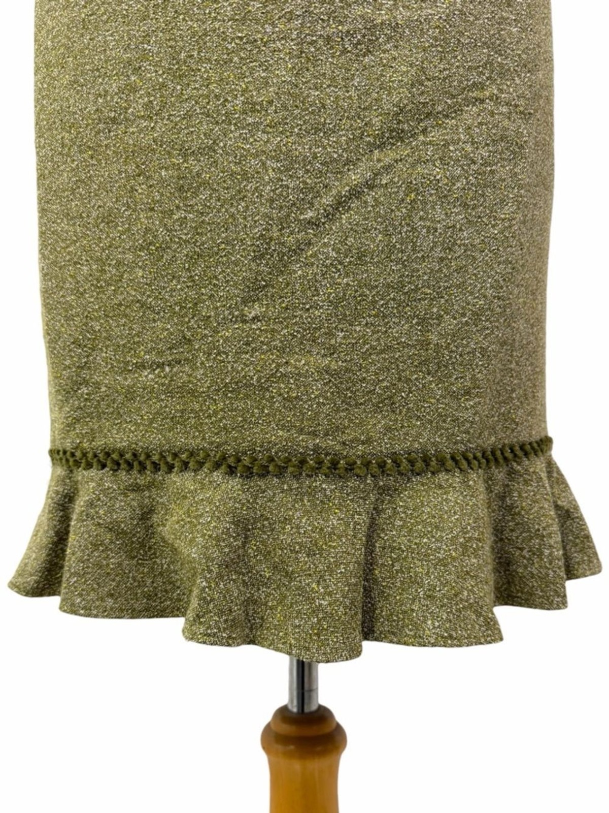 David Meister Olive Green Wool Boucle Ruffle Hem Sleeveless Sheath Dress 6