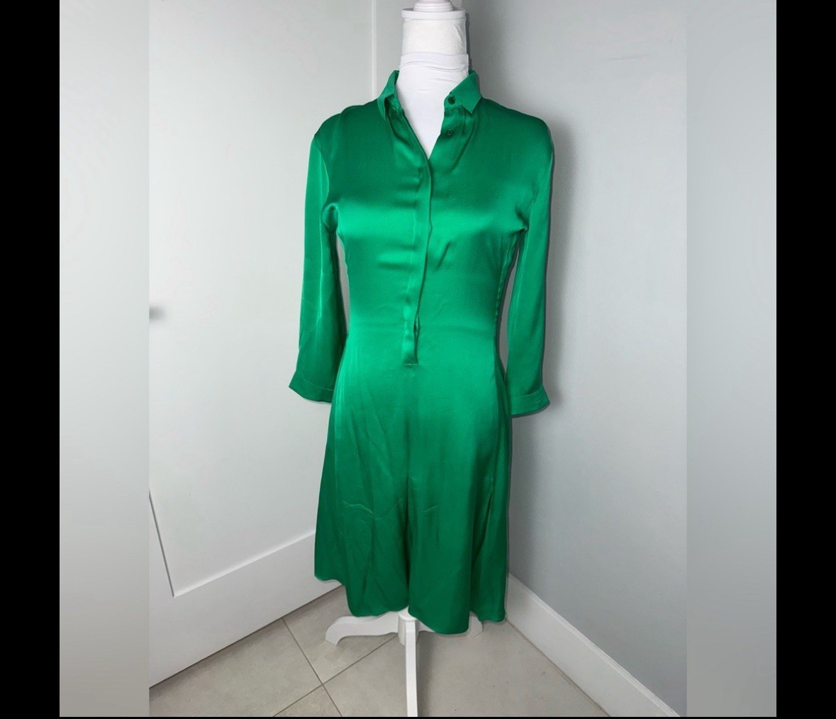 Jil Sander Constance Emerald Green Silk Mini Dress/Size 4-6