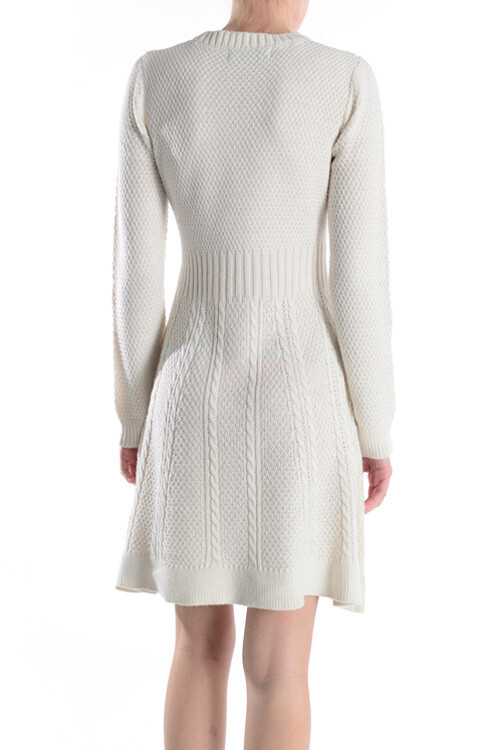 Yemak Women’s Cable Knit Round Neck Long Sleeves Flare Dress MK8030
