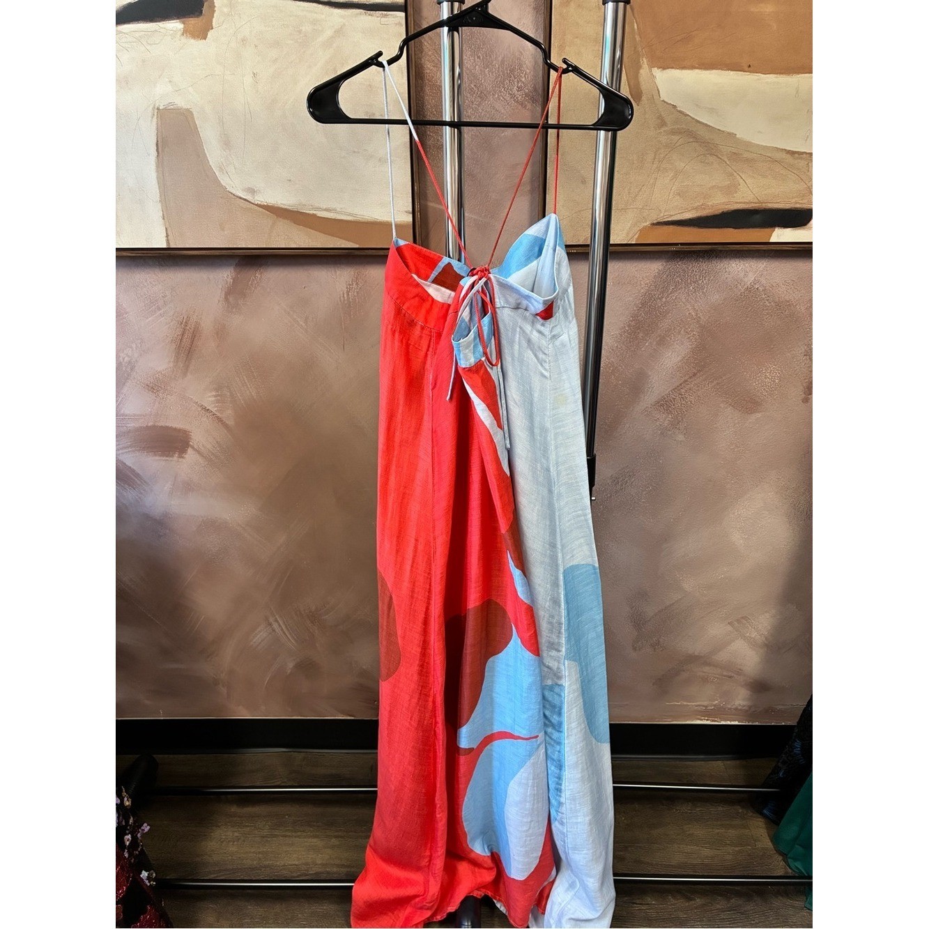 Significant Other Sleeveless Abstract Print Maxi Dress in Red & Light Blue