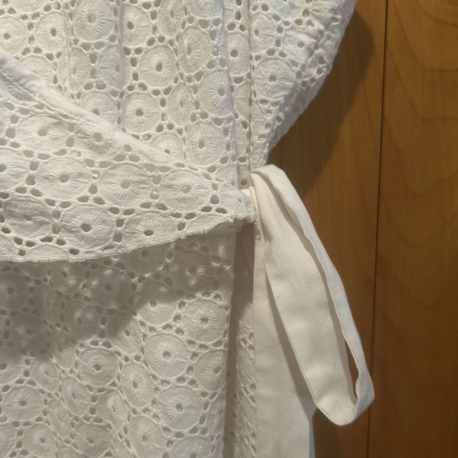 Eloquii White Eyelet Wrap Dress-Flutter Slv-Sz 28-Below Knee Length-Cottagecore