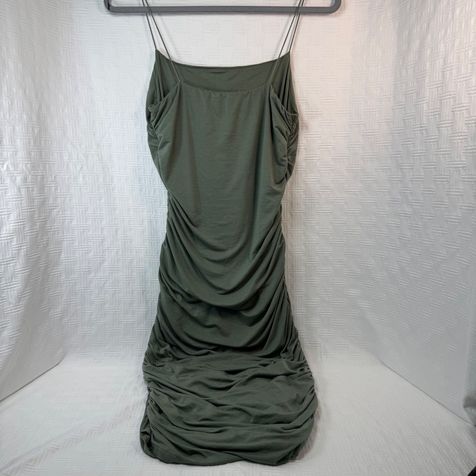 Windsor Olive Green Ruched Bodycon Midi Dress Spaghetti Strap / Sku 0241