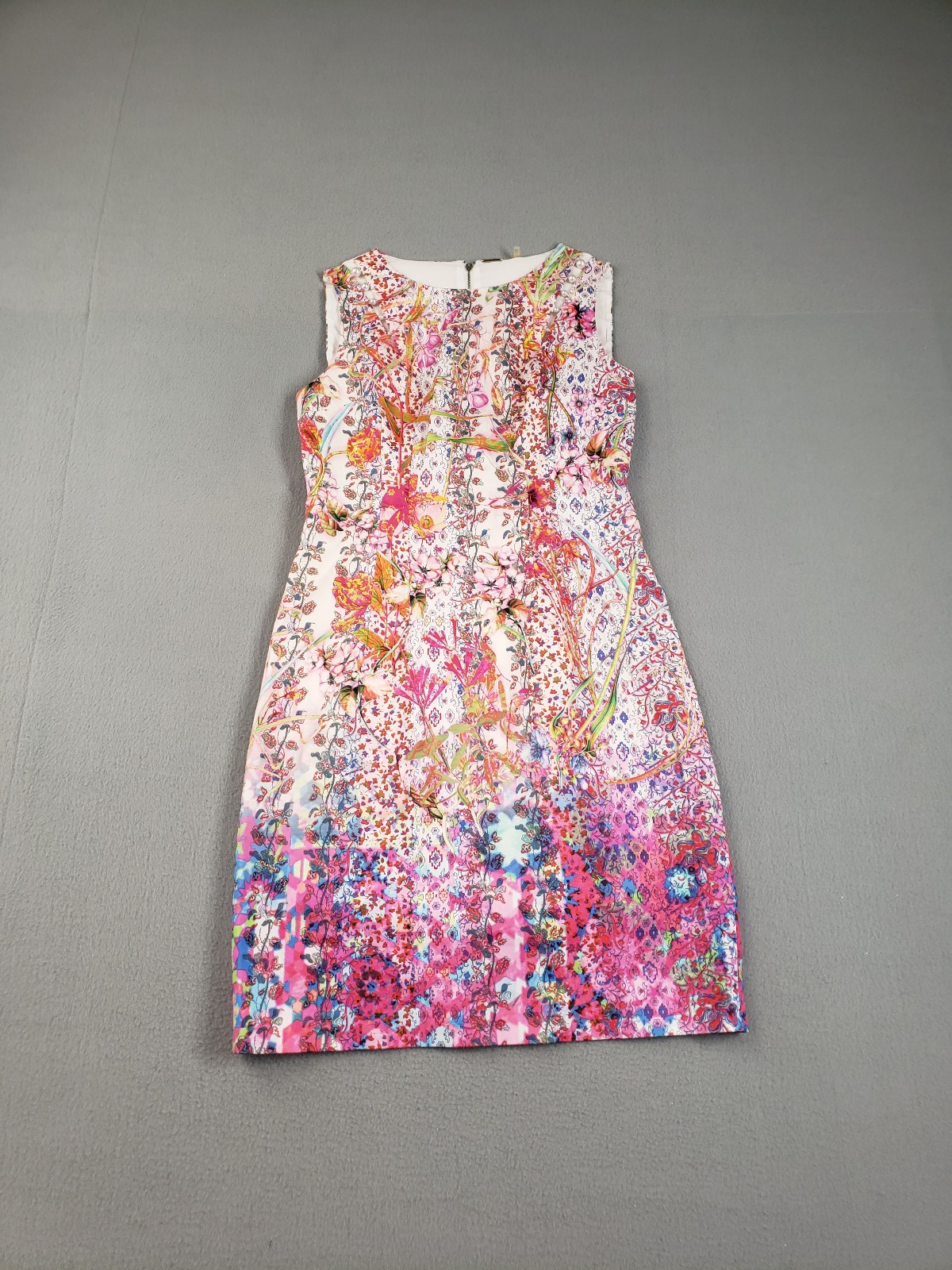 Elie Tahari Women Shift Dress 4 Multicolor Floral Back Zip Sleeveless Cocktail
