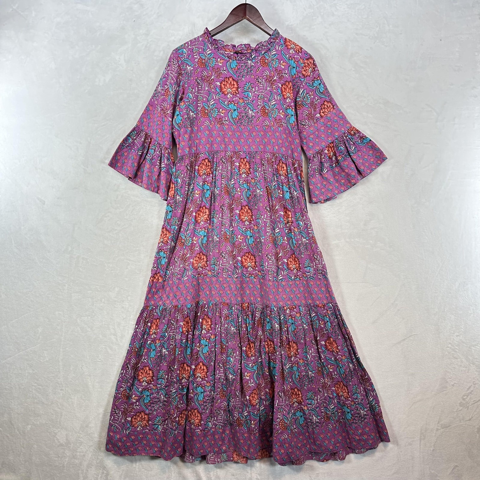 Madison Mathews Dress Womens S Purple Floral Maxi Ruffle Tiered Block Print