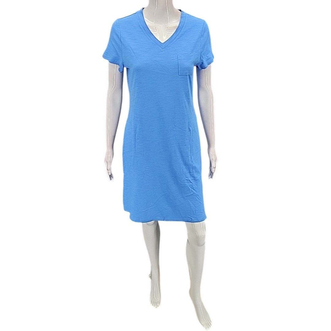 Belle by Kim Gravel V-Neck Slub Knit Tee Shirt Dress w Pockets XX-Small Sz Blue