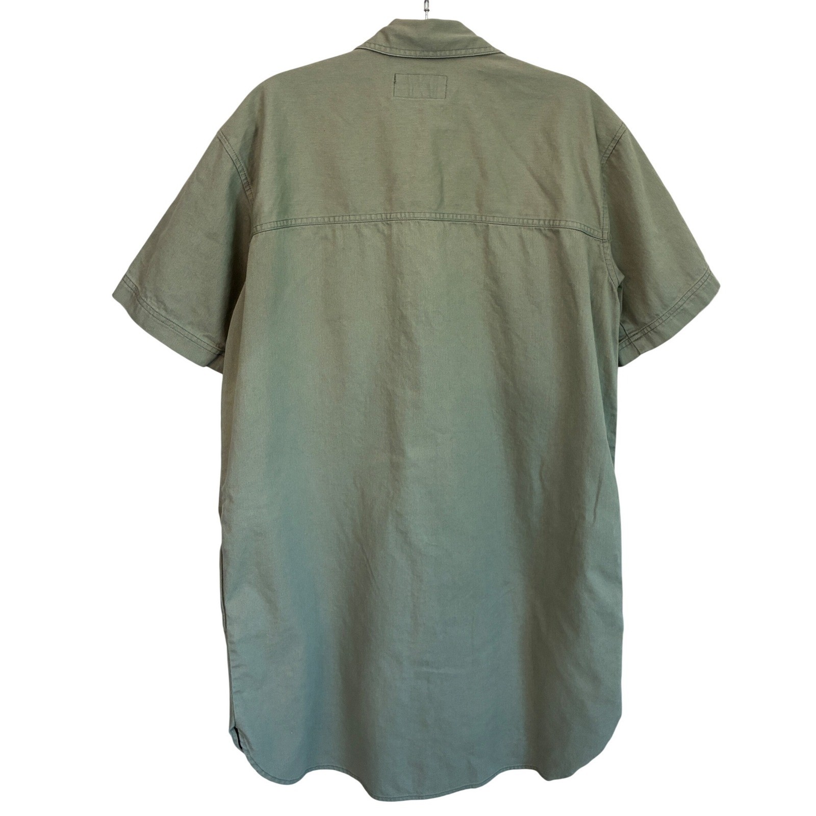 Eddie Bauer Womens Olive Green Cotton Utility Short Sleeve Shirt Dress Medium