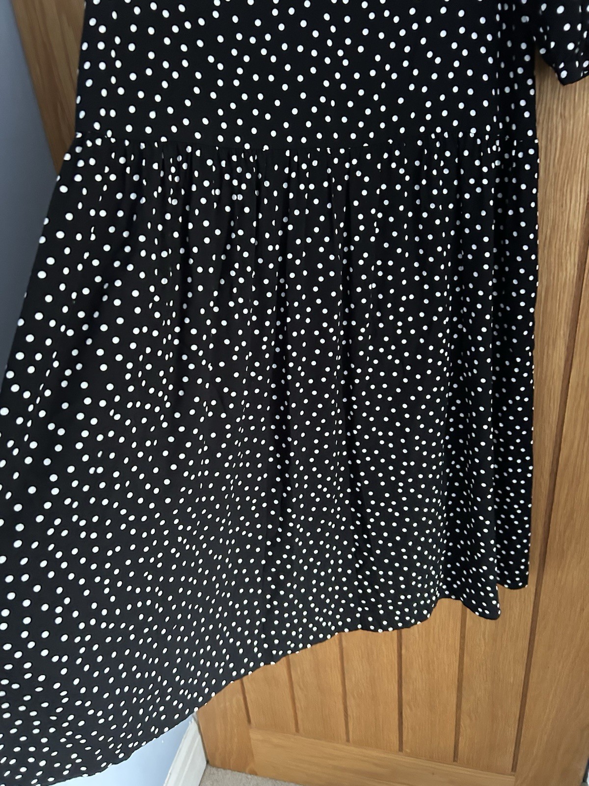 Albaray Polka Dot Midi Dress Size 14 Black White V Neck 3/4 Sleeves