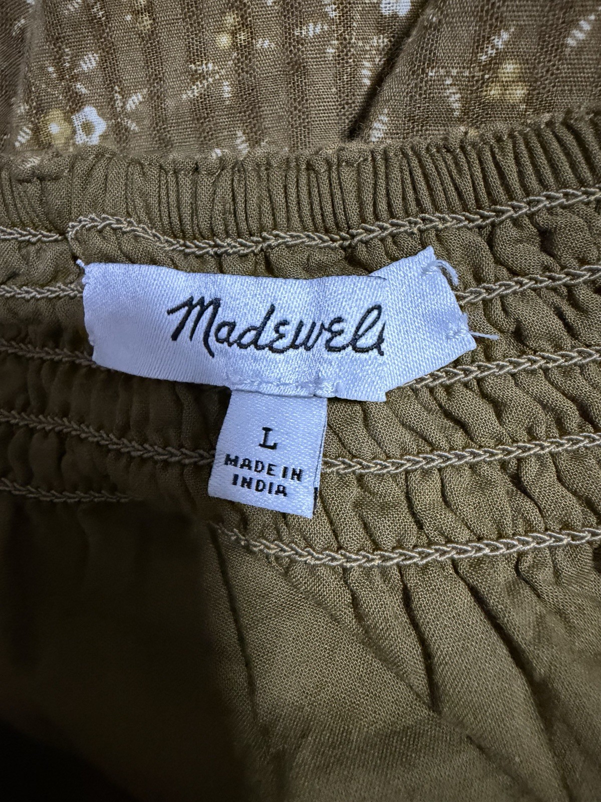 Madewell Ruffle-Sleeve Tiered Midi Dress in Daisy Stitch Weathered Olive Size L