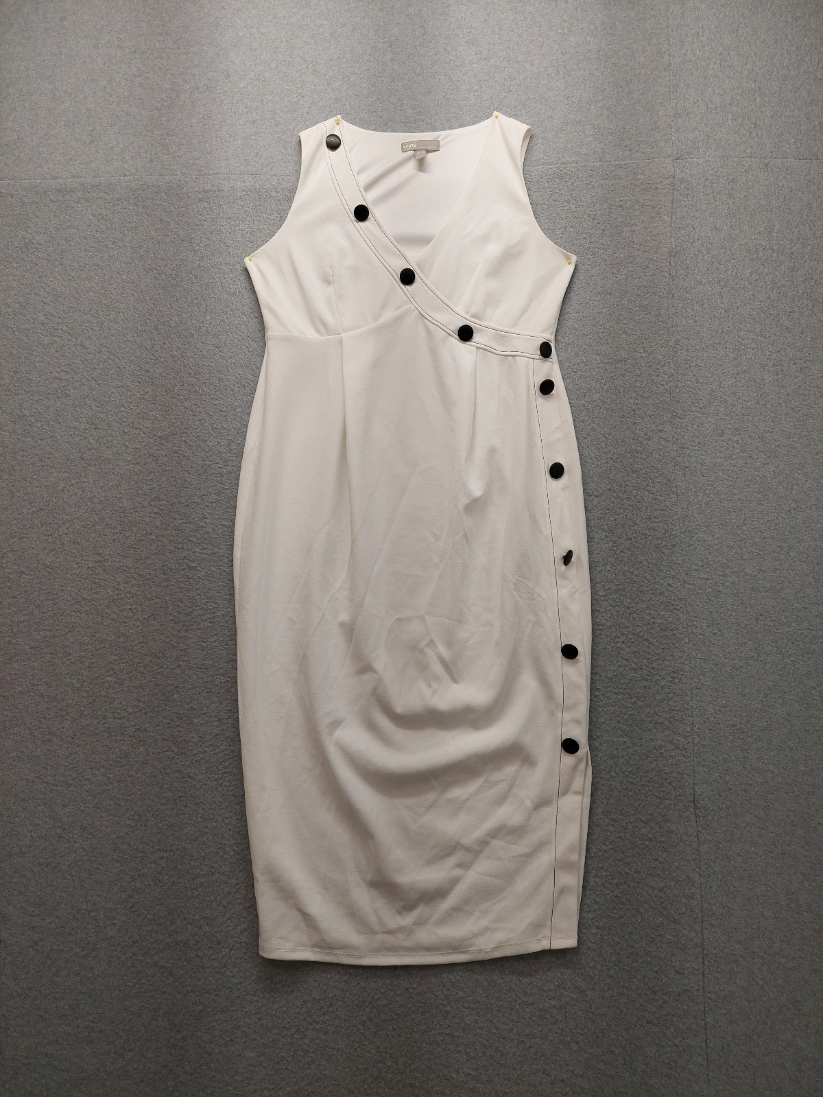 Asos Women Dress 10 White V Neck Sleeveless Button Stretch Pleated Business