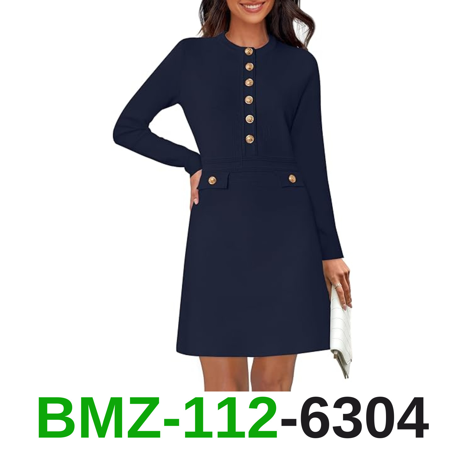 NENONA Women’s 2024 Fall Sweater Dress Winter Long Sleeve Crew Neck Button, S