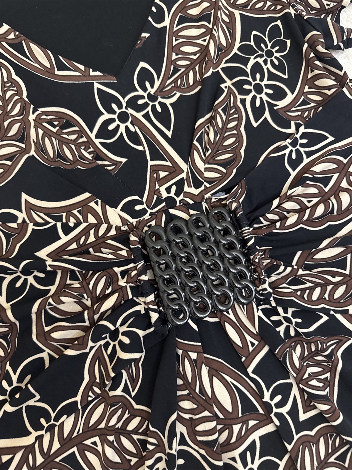 Perception Womens STRETCH Black Brown Beige Floral Fit & Flare Dress 10 Petite