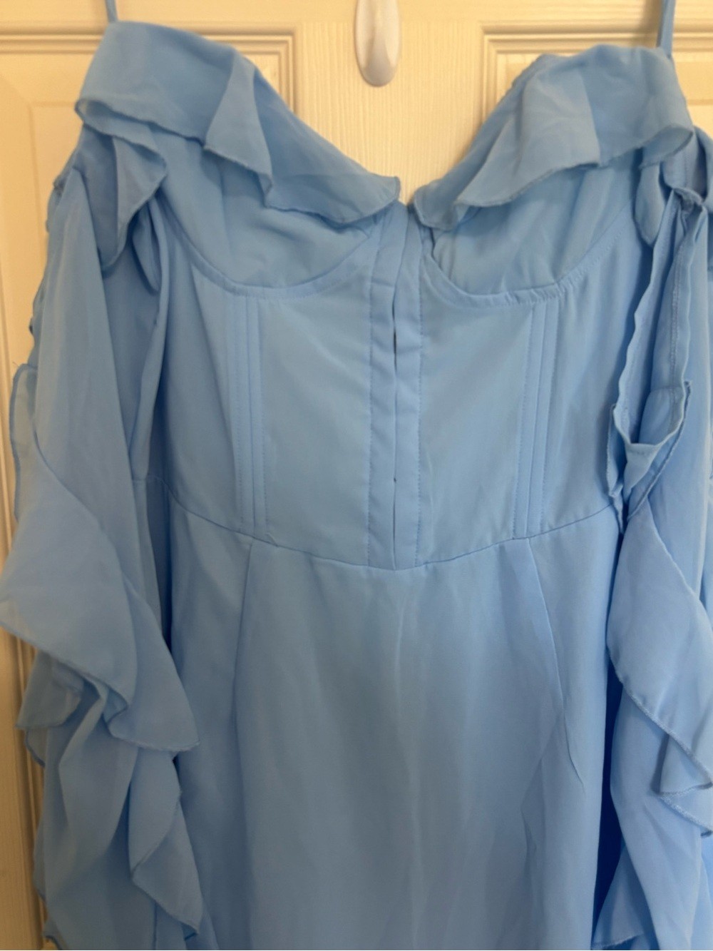 PrettyLittleThing Dusty Blue Ruffle Sleeve Midi Dress – Size US 12 / UK 16