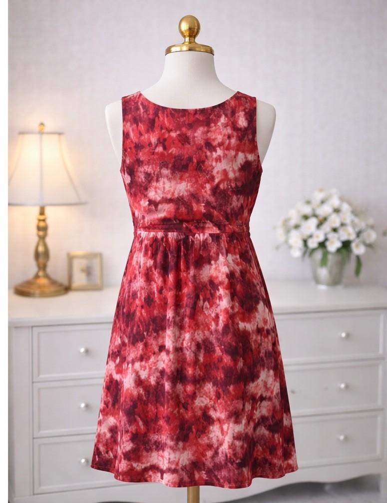 Eddie Bauer Travex Aster Surplice Dress Red Tie Dye Knee Length Size Large