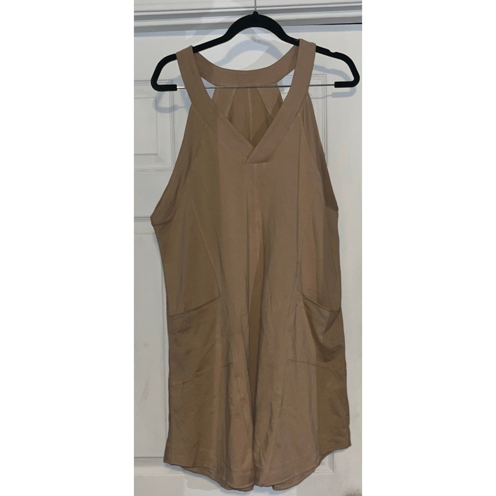 Women’s Tan Halter Neck Athletic Dress V-Neck Mini with Pockets