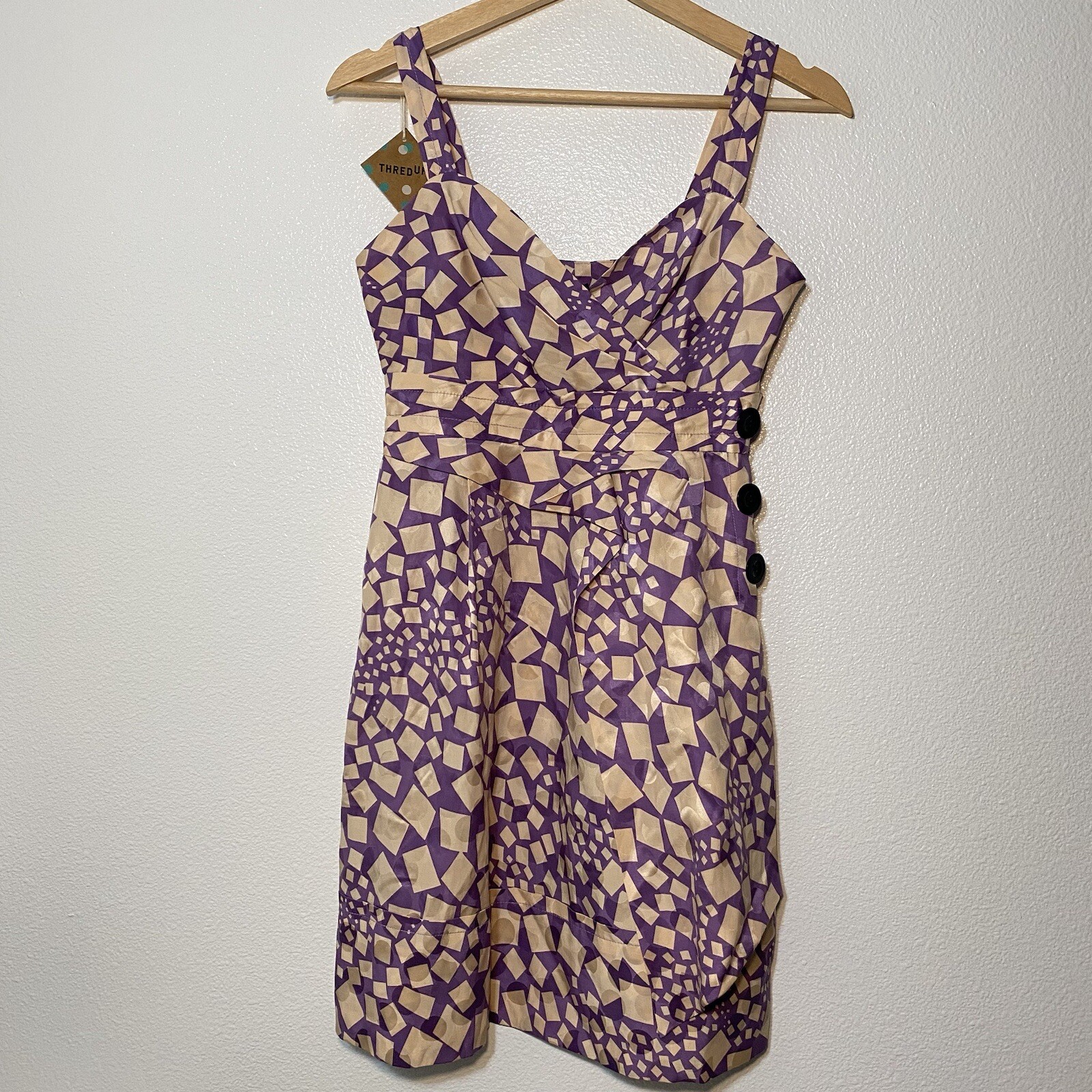 Marc Jacobs Silk Blend Geometric Purple Cream Dress Womens 0