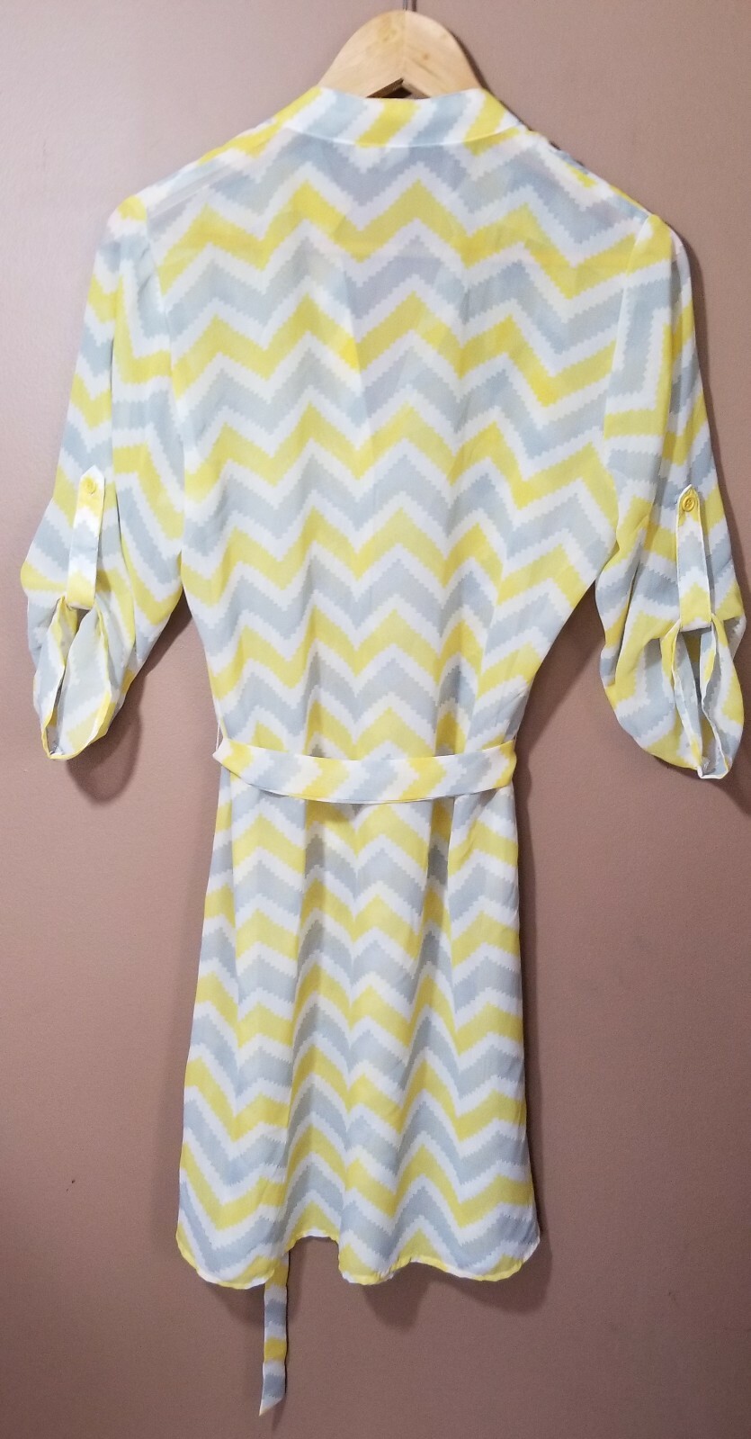 Tacera Sheer Chevron Dress Yellow, Gray, White Sz Small