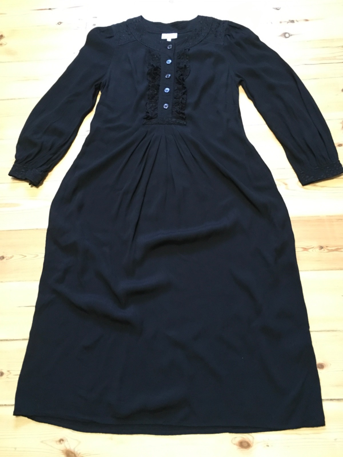 Ghost black viscose crepe dress knee length 3/4 sleeve 10