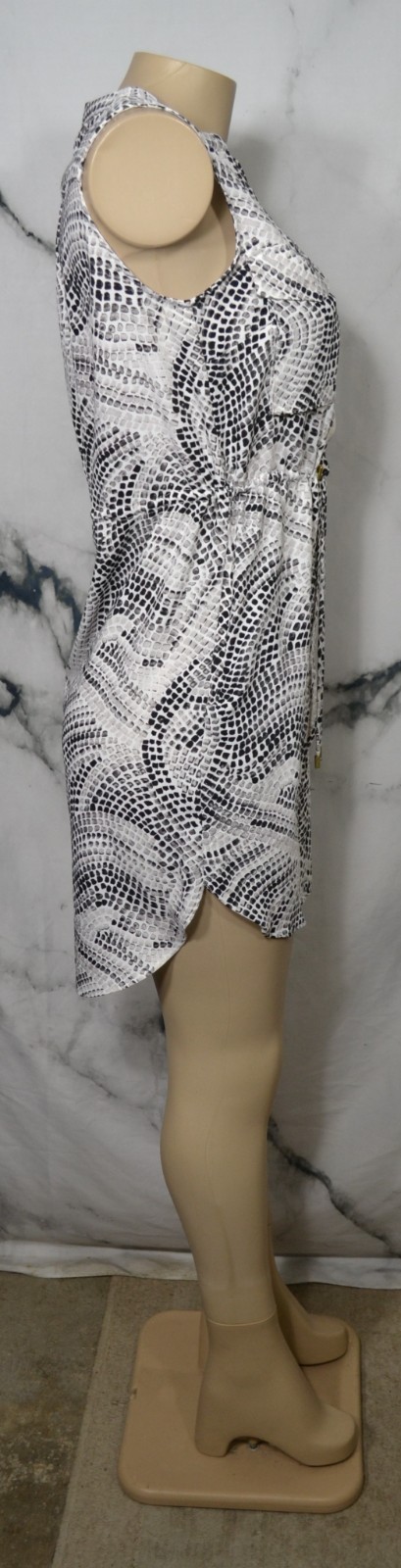 H & M Black White Gray Pattern Sleeveless Shirt Dress 6 Drawstring Waist Pockets