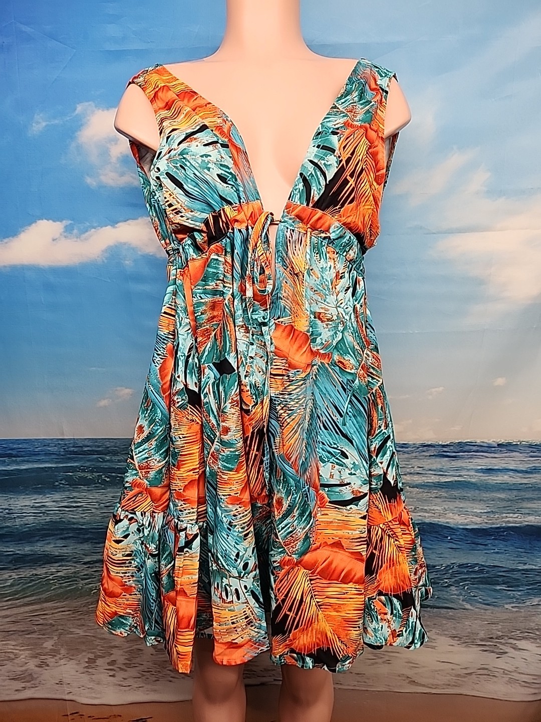 Nwt CUPSHE Floral Print Cover Up V-Neck Blue Orange Size Medium