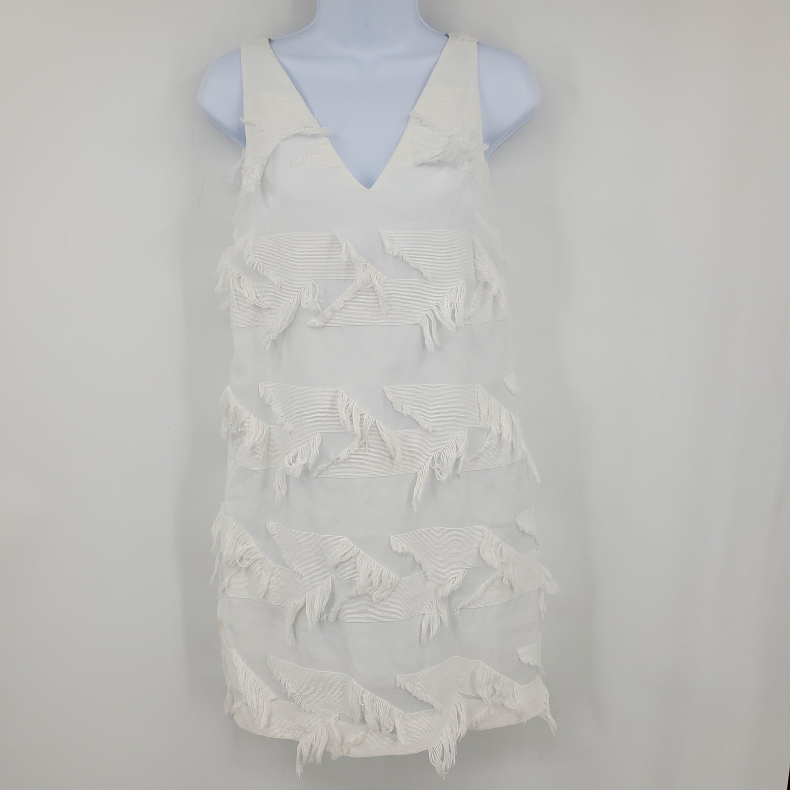 Maeve Anthropologie White Fringework V-Neck Shift Mini Dress 00P Petite Bridal