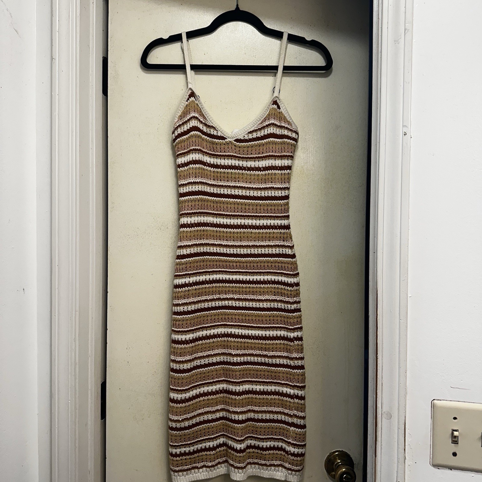 Olive + Oak Striped Knit Midi Tank Dress XS Acrylic Polyester Brown Pink