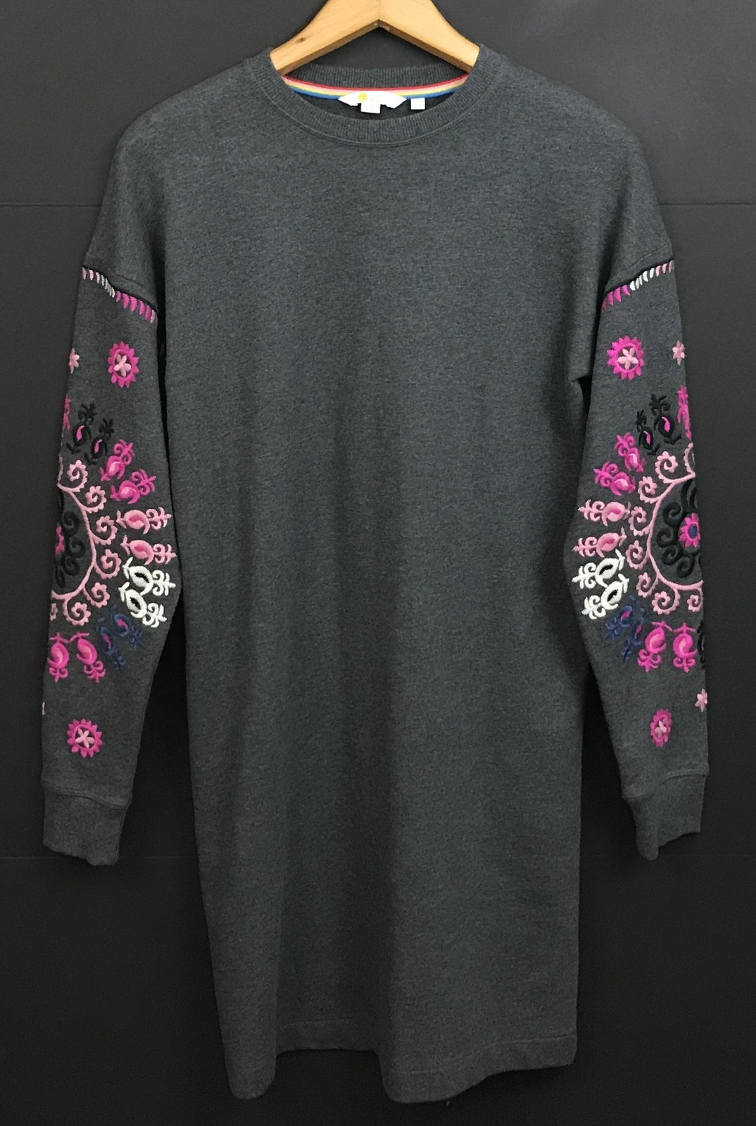 Boden Jasmine Sweatshirt Dress Heather Gray Multicolor Embroidered Size US 6R