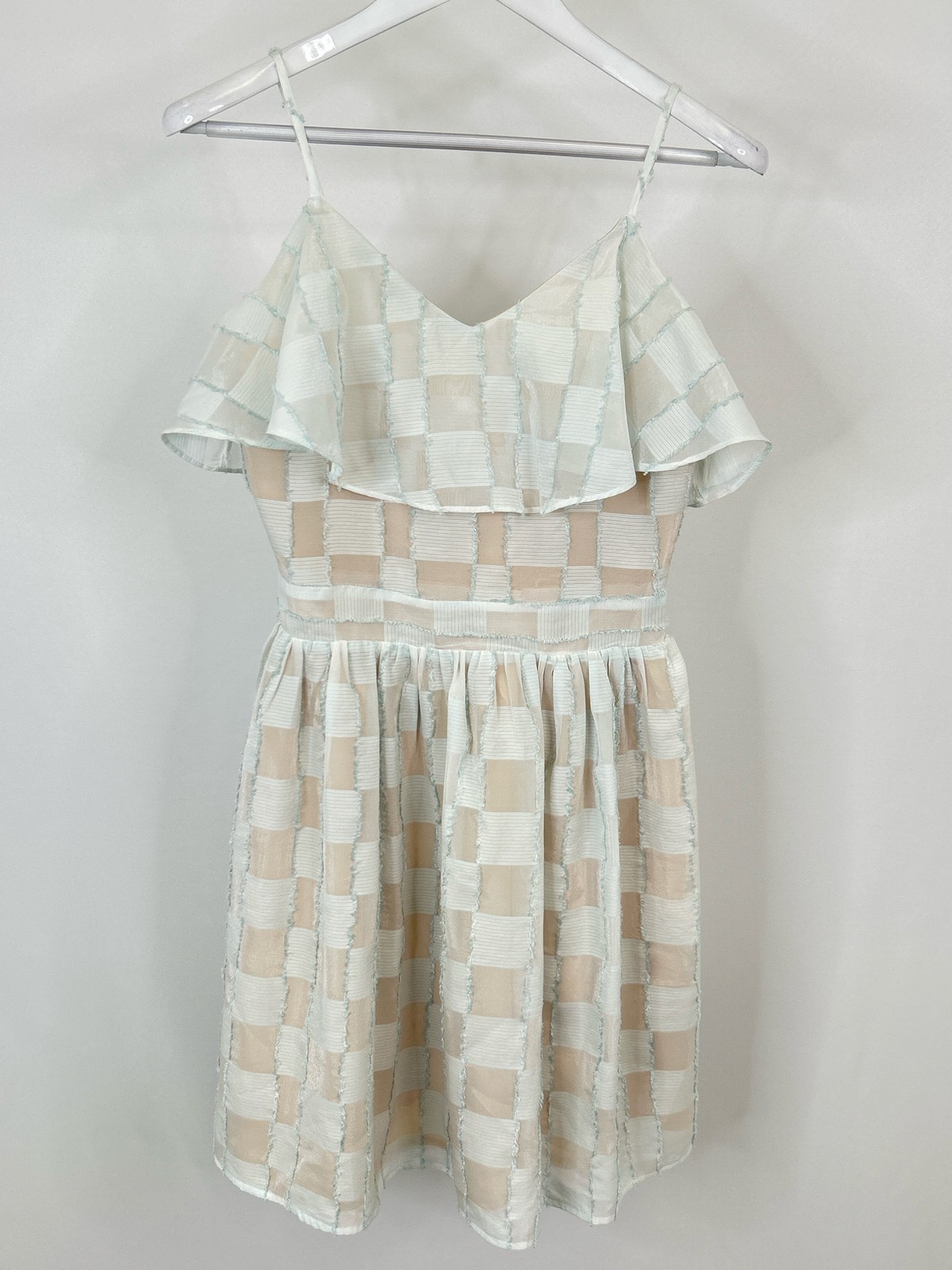 J.O.A Joanie Mini Size S Boho Demure Lined Flounce Baby Blue Women Dress