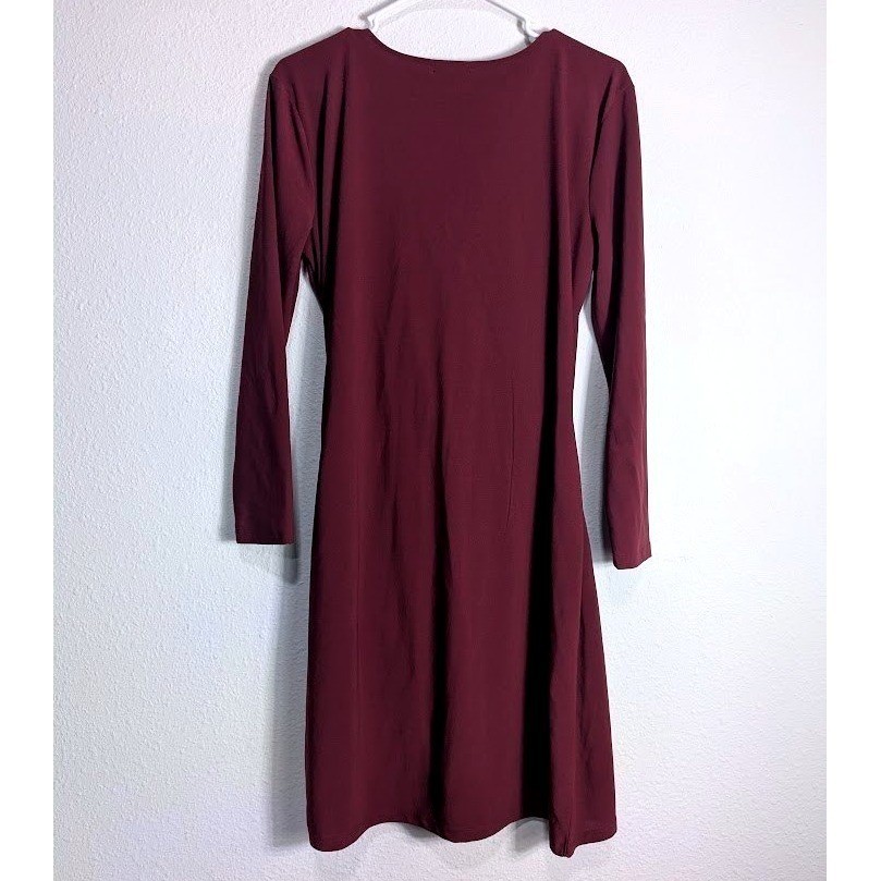 Leith Womens Burgundy Wrap Dress Size L Long Sleeve Ruched V Neck Stretch Midi