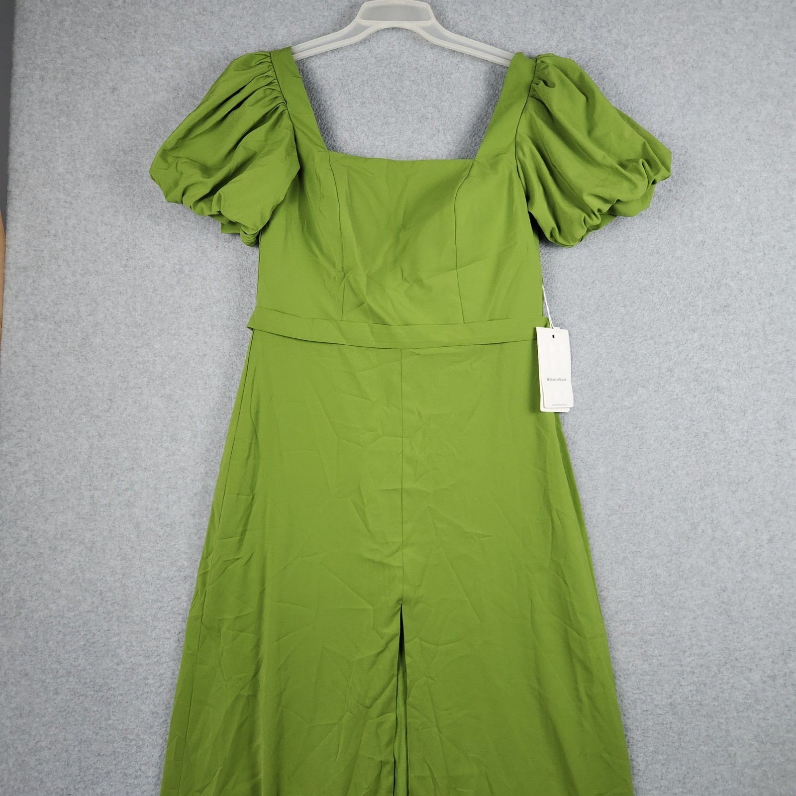 Witness of Love Maxi Dress Womens 2 Green Puff Sleeve Square Neck Lace Up Back