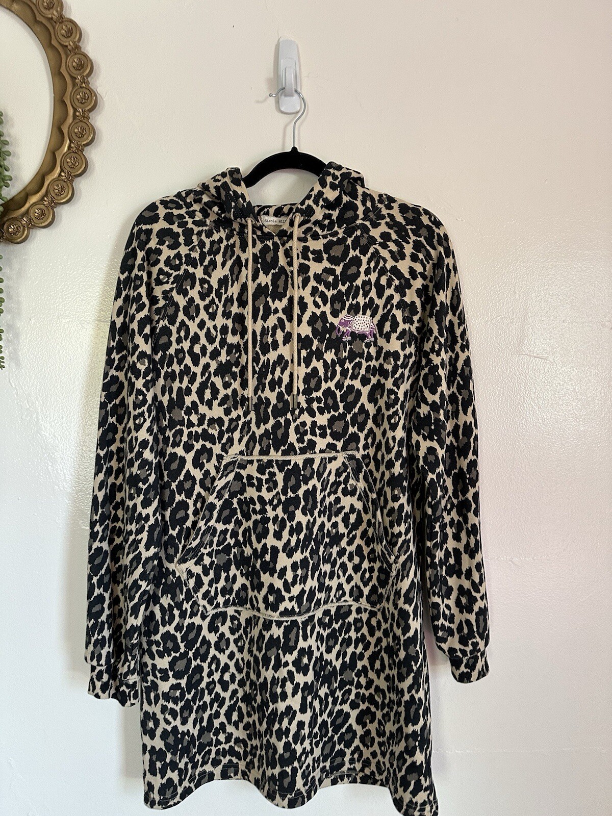 Nicole Miller Cheetah-Print Hooded Sweatshirt Mini Dress, Small