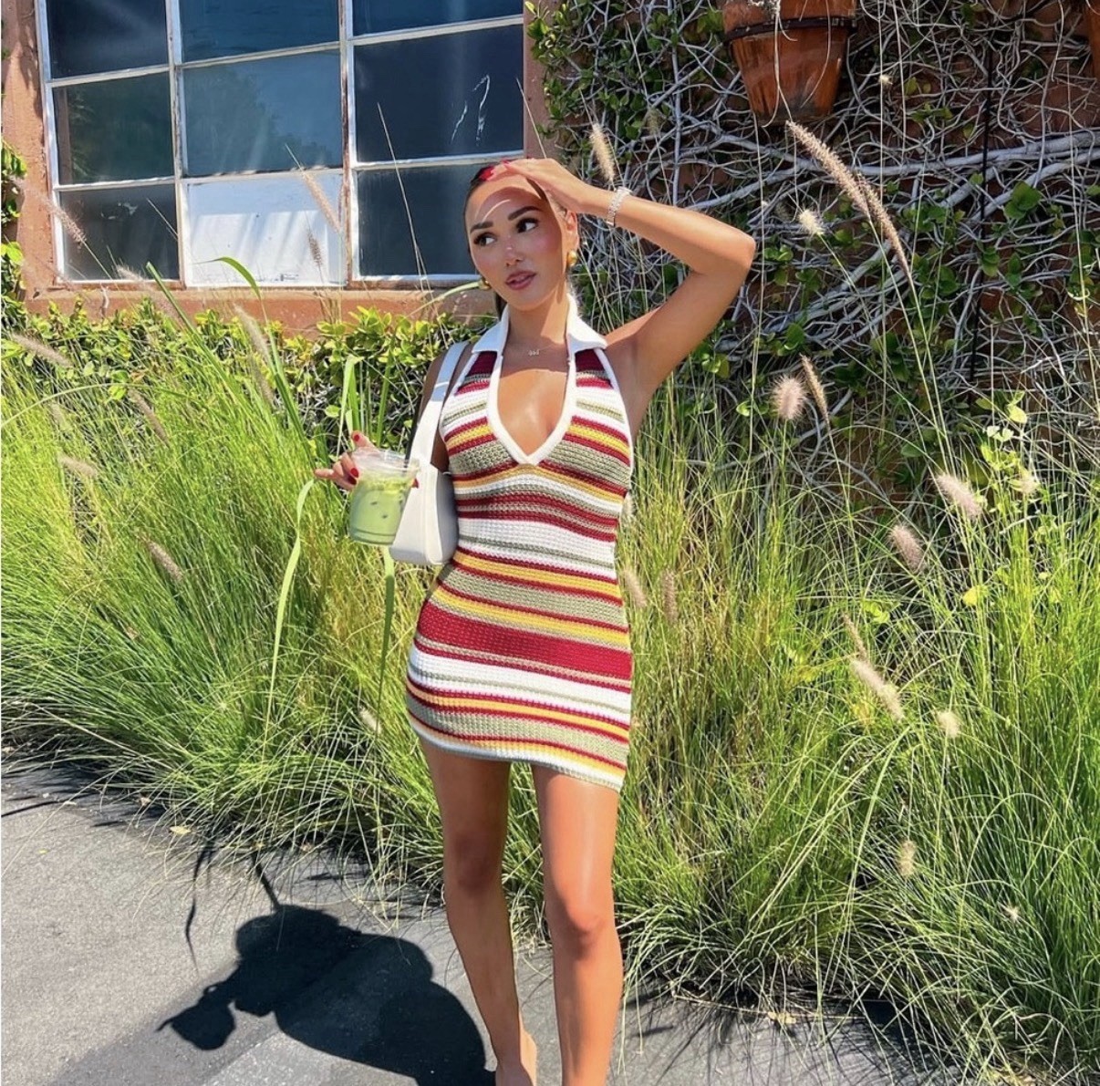 Zara Multicolor Crochet Striped Halter Mini Dress Sleeveless V-Neck Pullover