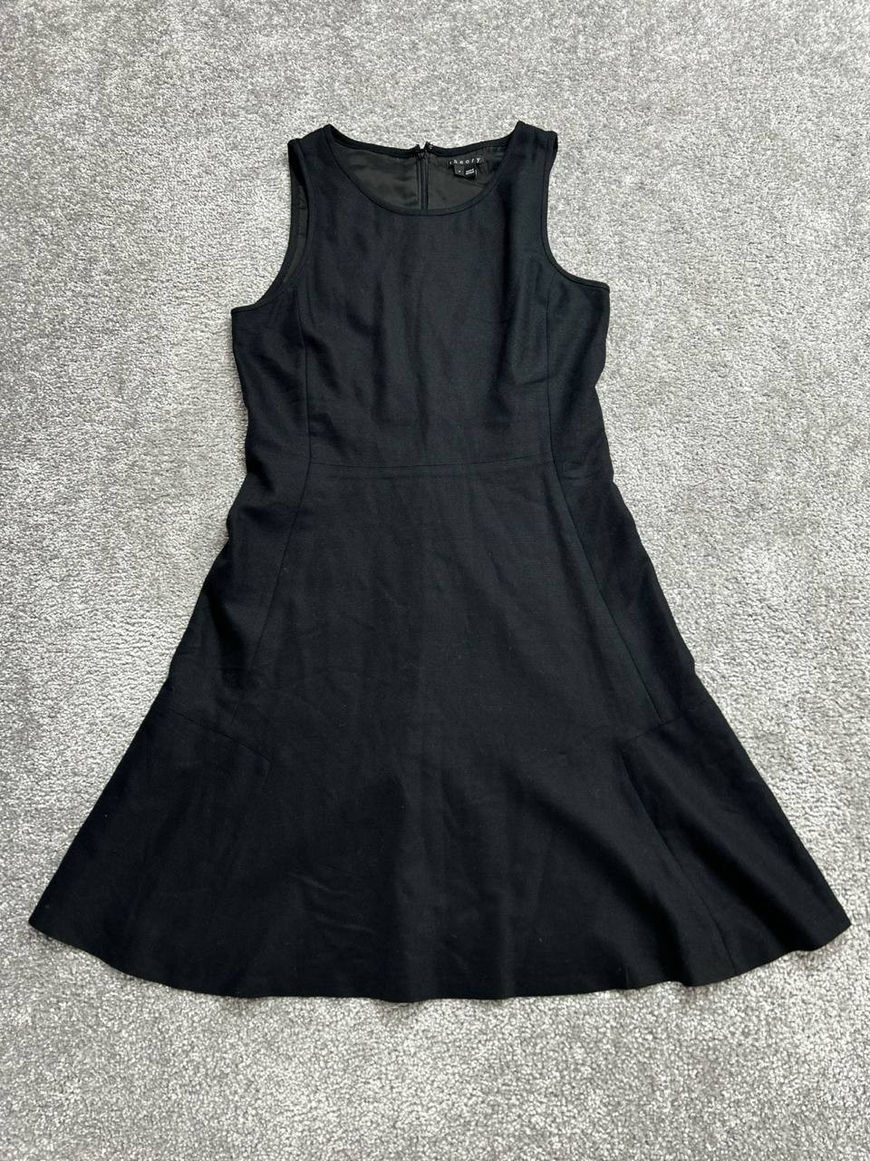 Theory Tillora Fit And Flare Dress Women 4 Black Virgin Wool Sleeveless Back Zip