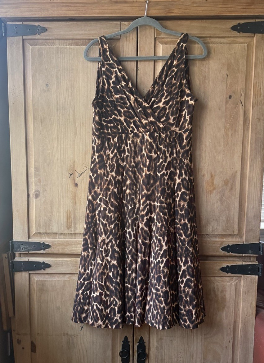 Lauren Ralph Lauren Leopard Print Fit & Flare V-Neck Satin Dress 12