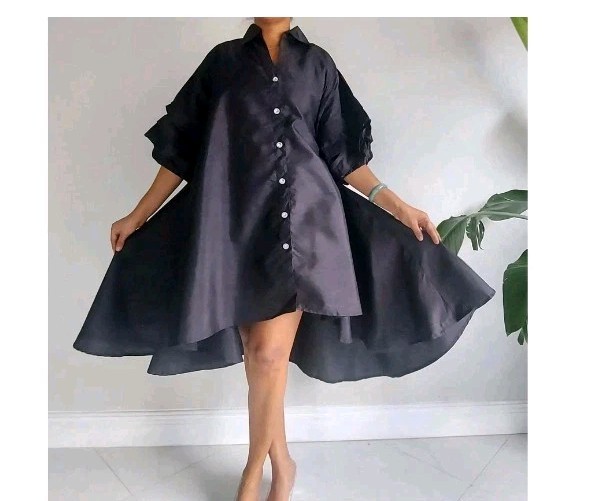 Step In Style World Map Button Up Shirt Dress White Blue/High Low/Ruffle Sleeve