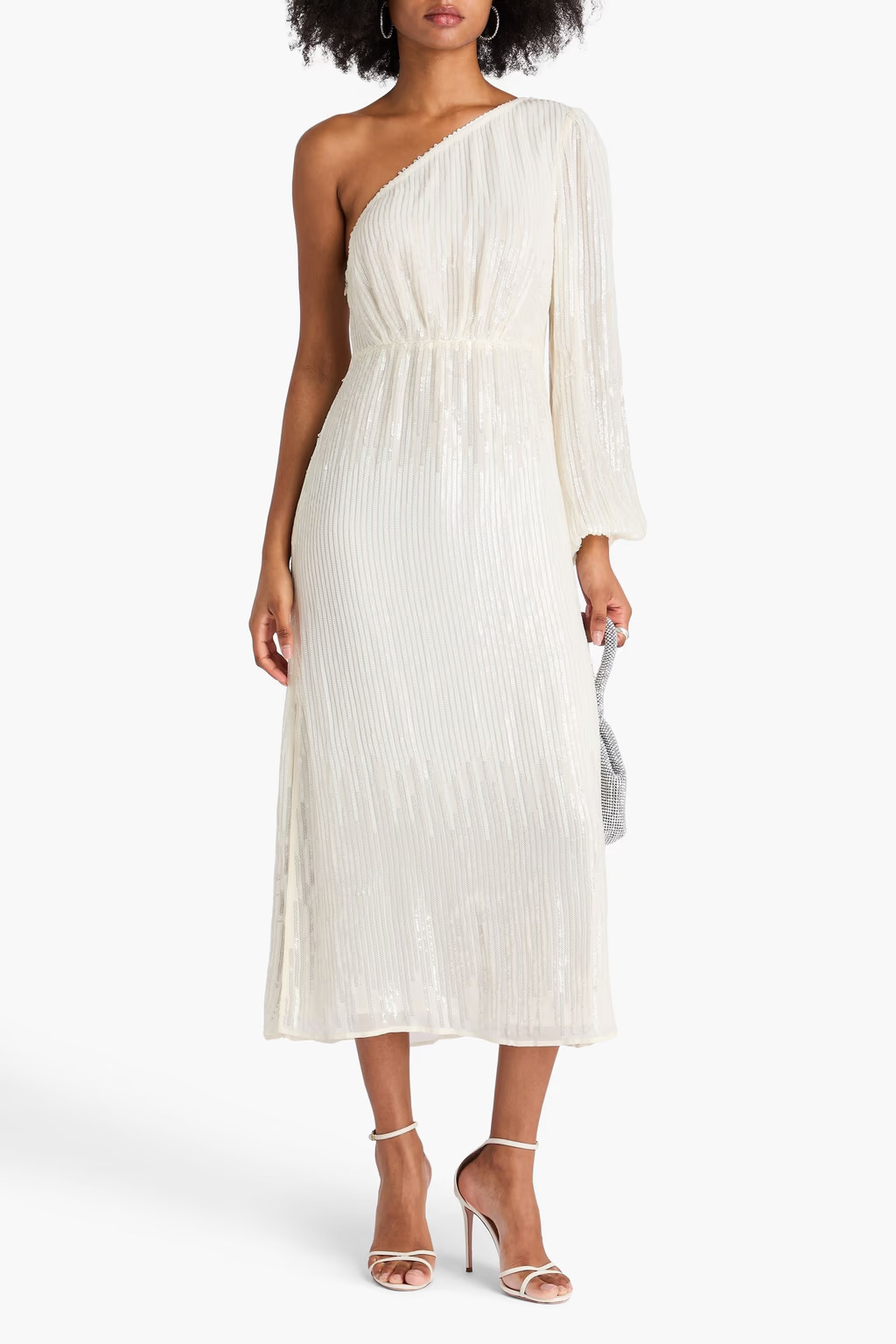 Rixo, Sequined Georgette Bradshaw Midi Dress, NEW W TAG, 16 UK / 12 US, Ivory
