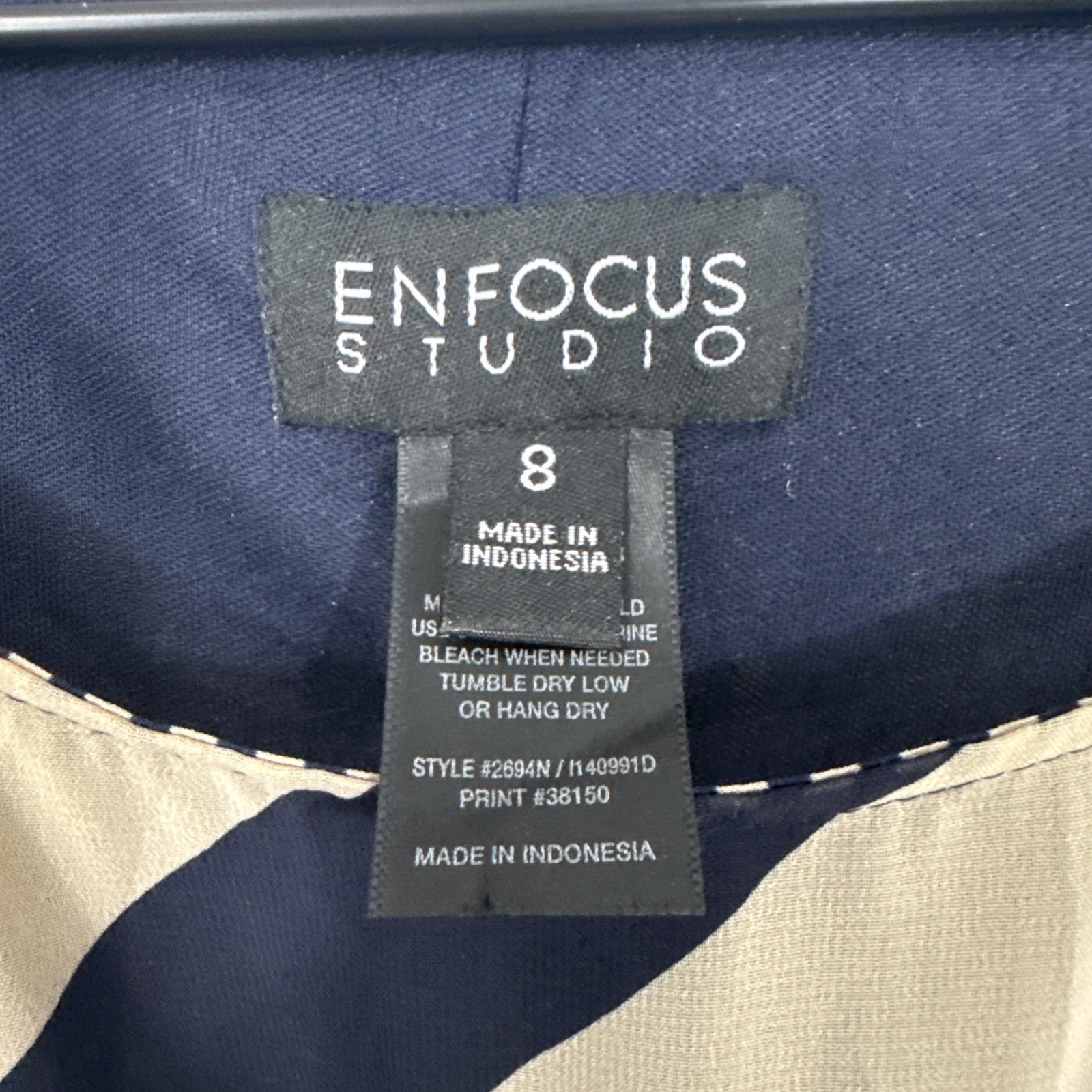 En Focus Studio Women’s Tan-Navy Blue Maxi Sleeveless Long Dress Geo Print Sz 8