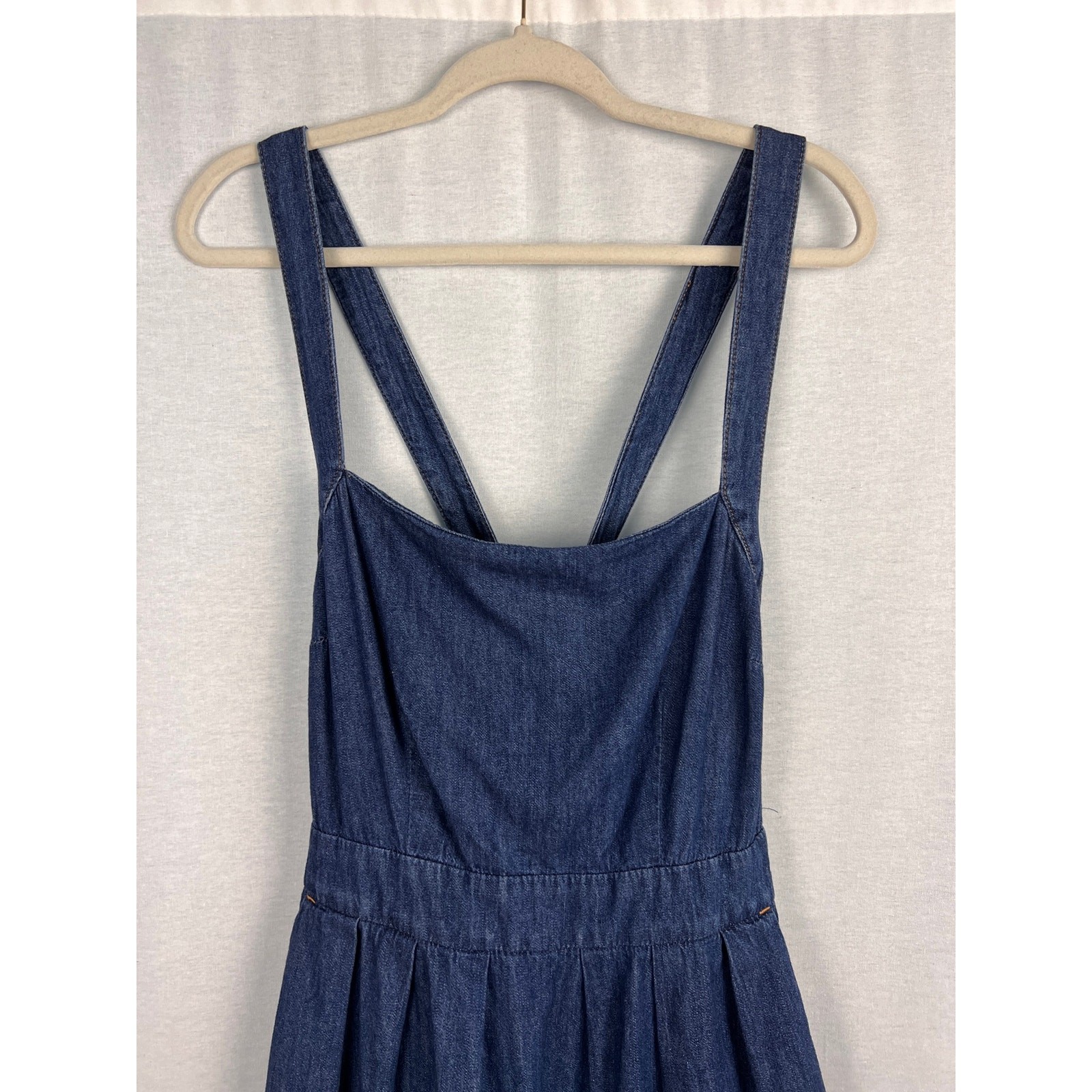 Gap Dress Womens 10 Tall Side Button Apron Denim Midi Cottagecore Boho Peasant