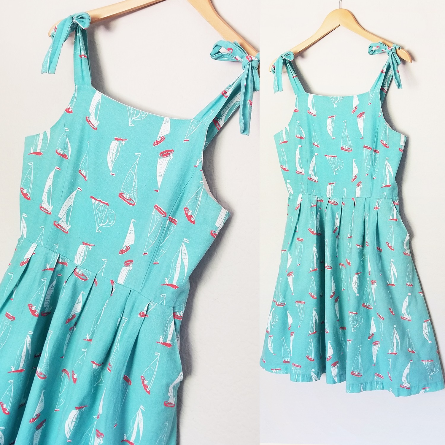 ModCloth Knitted Dove Mint Blue Retro Sailboat Print Dress Size M 100% Cotton