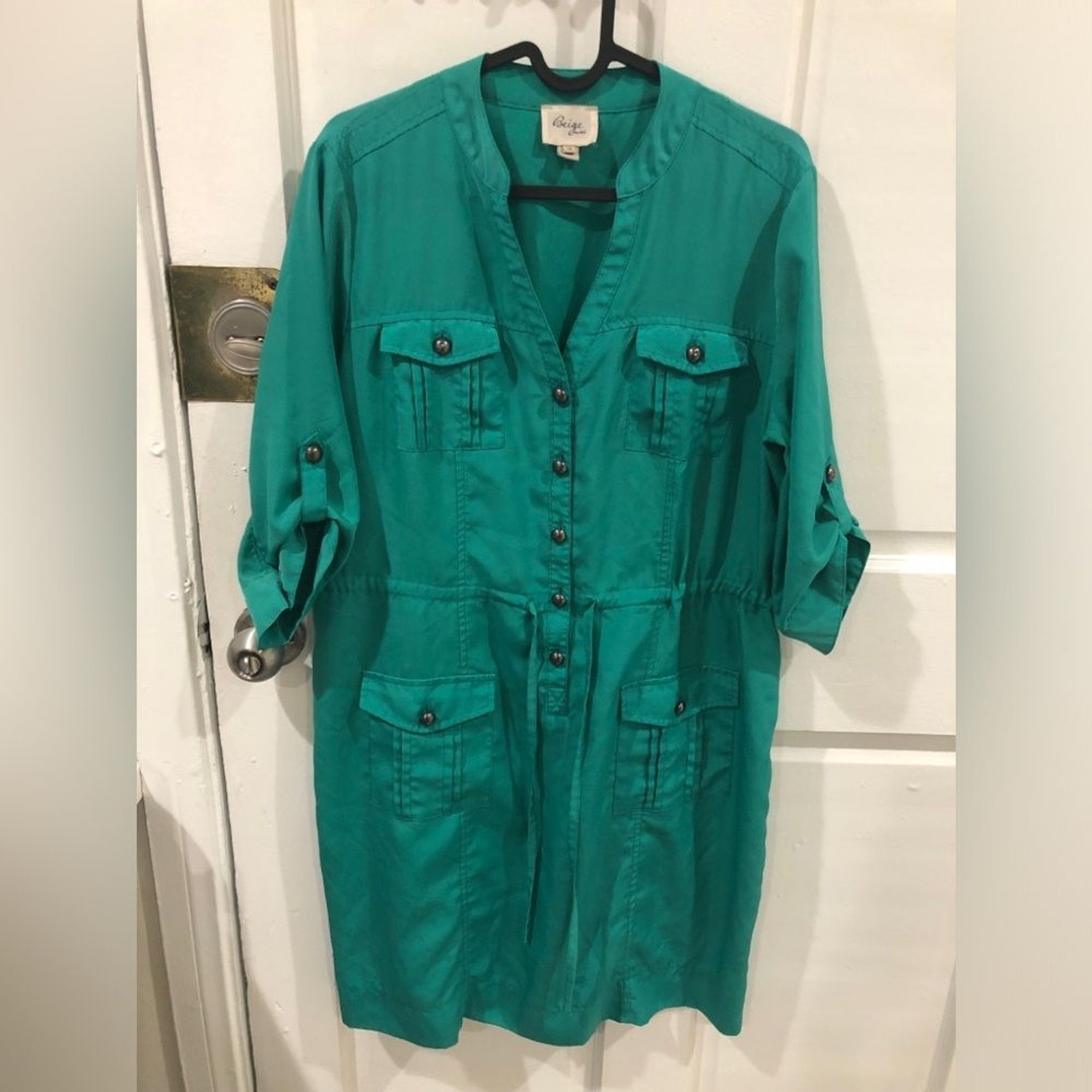 Beige by eci Green Lightweight Utility Shirt Dress size 12