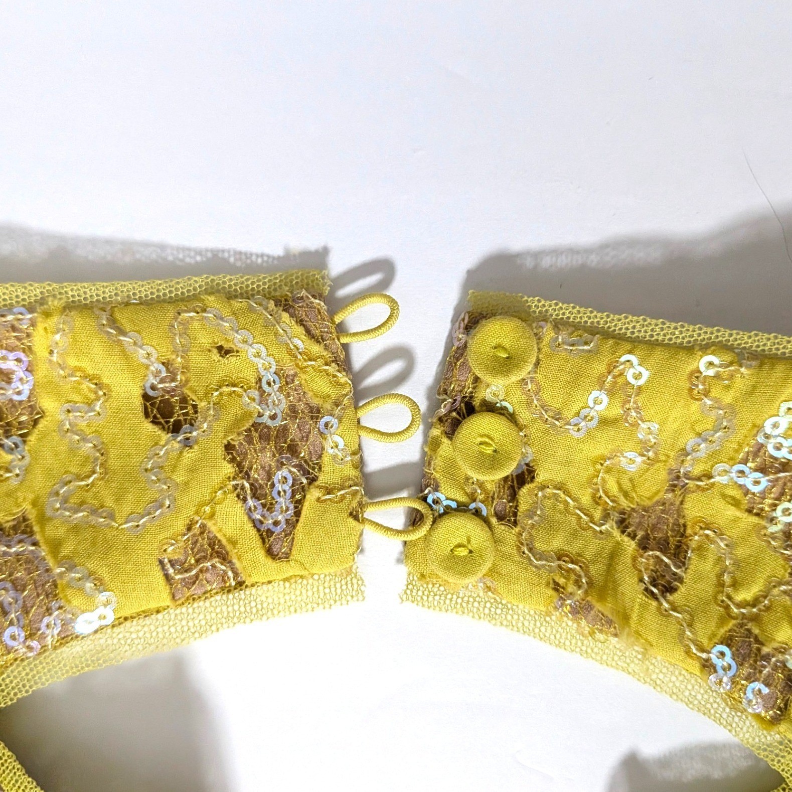 BCBGMAXAZRIA Yellow Sequin Lace Cain Mini Dress Open Back Glam Size 2
