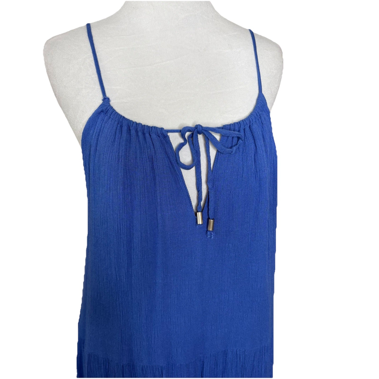 Tribe Blue Spaghetti Strap Sleeveless Tiered Maxi Ties at Neck Dress Size Medium