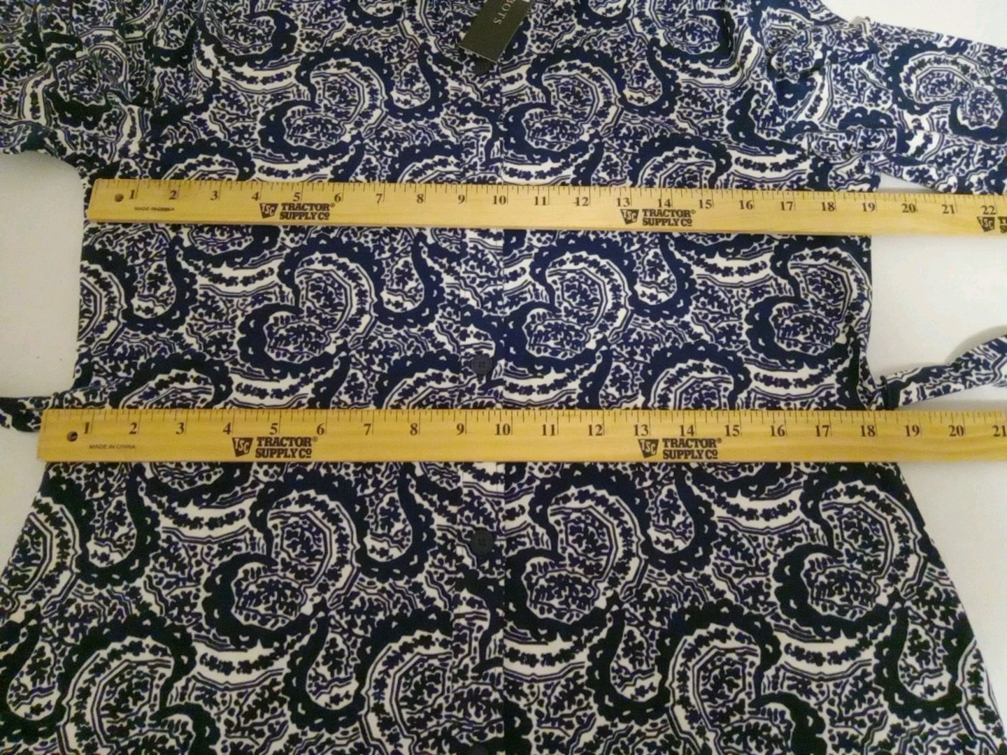 Talbots Women Blue White Paisley Collar Button Down Midi Dress Size L
