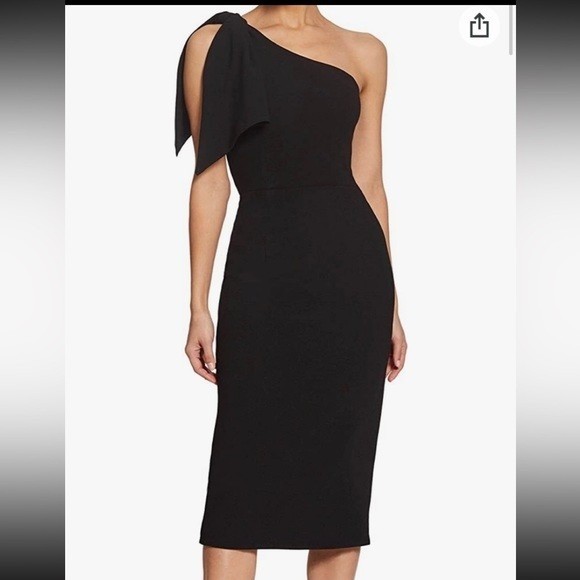 Dress The Population Tiffany One Shoulder Midi Dress L Black Bow Cocktail Glam