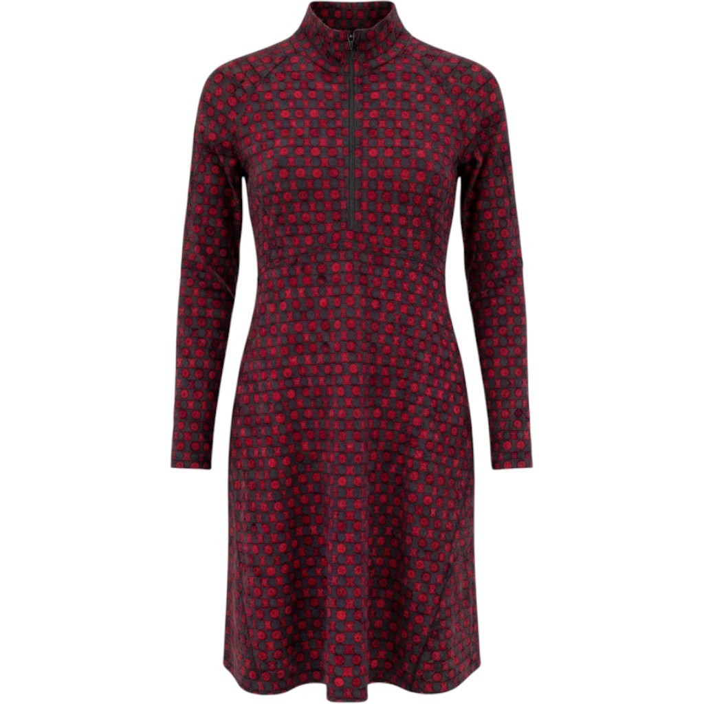 Title Nine Dream Dress Small Red Grey Geometric Dot 1/4 Zip Long Sleeve